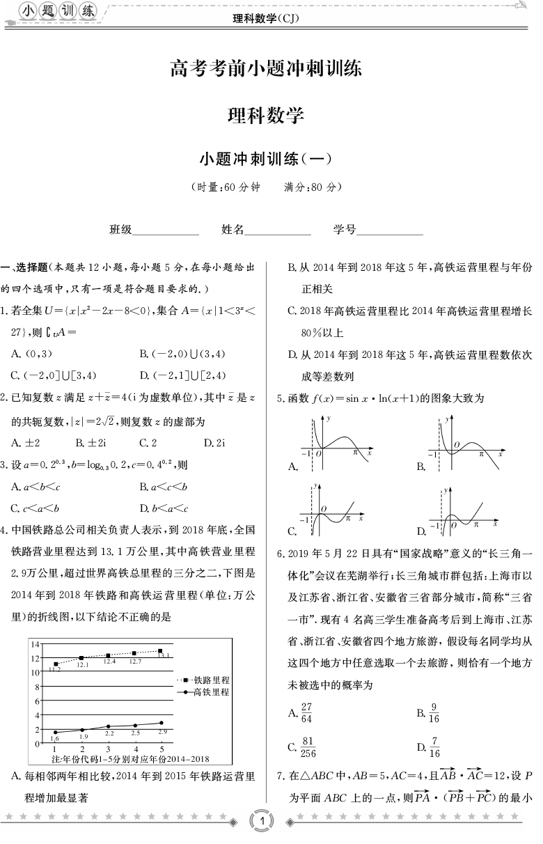[理數]長郡中學2020高考考前小題沖刺訓練